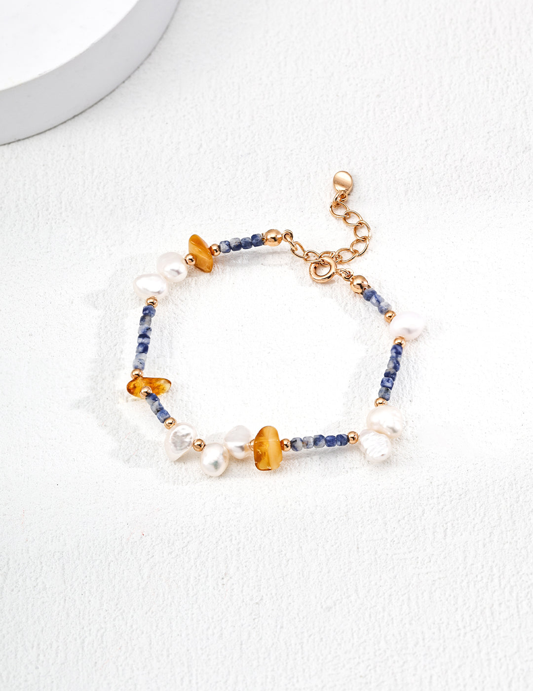 Blue Dot Stone Pearl Bracelet