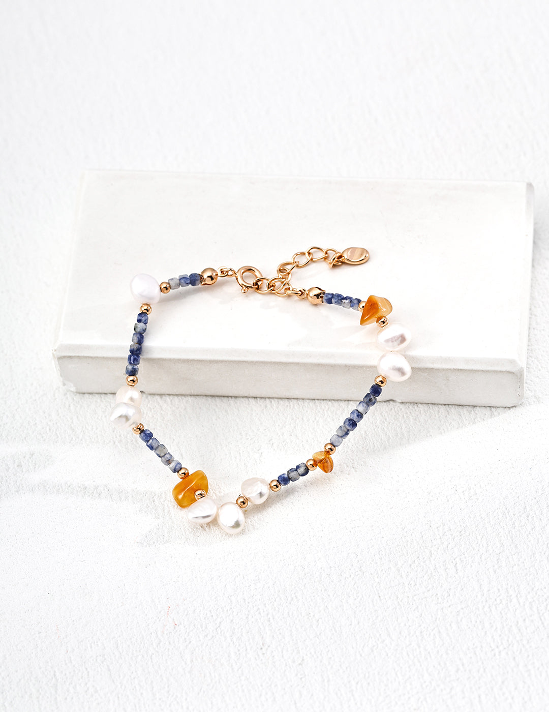 Blue Dot Stone Pearl Bracelet