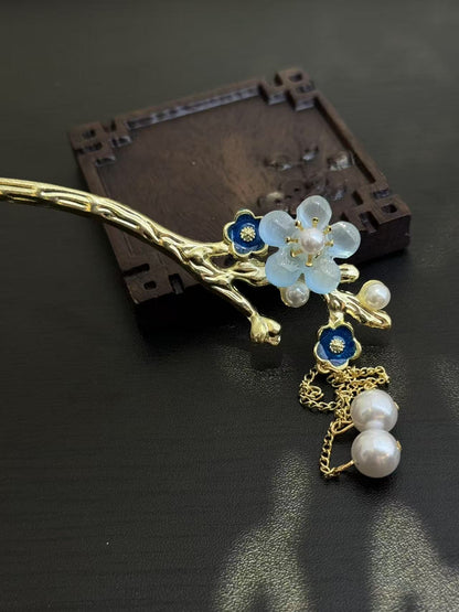 Plum blossom pearl tassel hairpin
