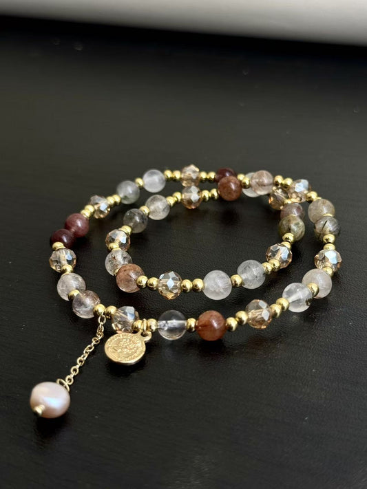 Crystal bead double layered bracelet