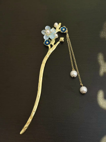 Plum blossom pearl tassel hairpin