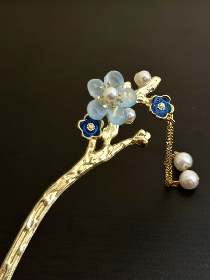 Plum blossom pearl tassel hairpin